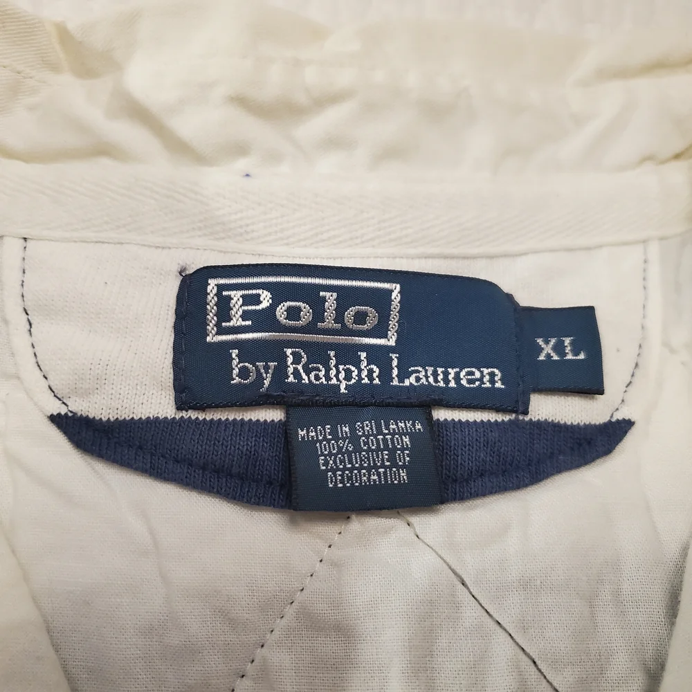 Polo Ralph Lauren Rugby Shirt Mens XL Quilted‎ Top Striped White Blue Preppy